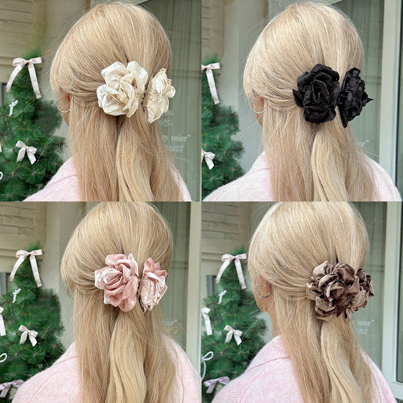 Travel Accessories Girls - Ins Velvet Rose Hair Claw Clip,